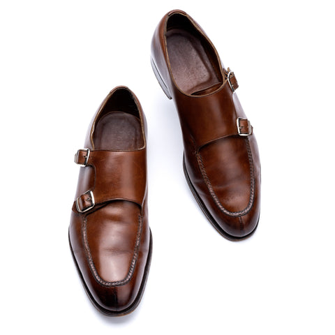 EDWARD GREEN "Fulham" Last 82 Brown Norwegian Double Monk Shoes 6.5 US 7-7.5