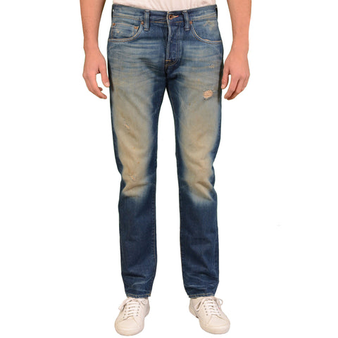 EDWIN Blue Distressed Denim Slim Fit 5 Pockets Selvedge Jeans 32x32