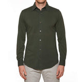 FEDELI 34 LAB Green Cotton Pique Long Sleeve Polo Shirt EU 46 NEW US XS