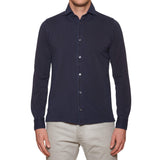 FEDELI 34 LAB Navy Blue Cotton Pique Long Sleeve Polo Shirt NEW