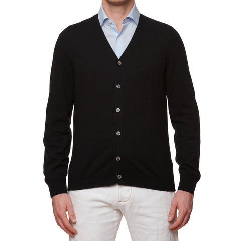 FEDELI Black Cashmere Cardigan Sweater NEW Slim Fit