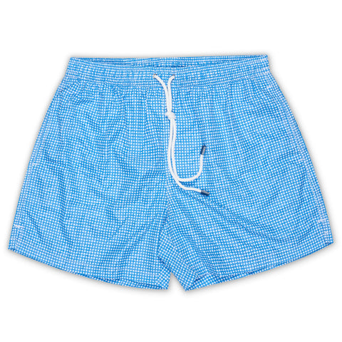 FEDELI Blue-White Geometric Printed Maldive Airstop Swim Shorts Trunks NEW L