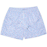 FEDELI Light Blue Parrot Floral Print Madeira Airstop Swim Shorts Trunks NEW L