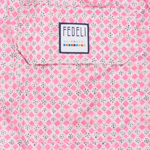 FEDELI Pink Floral Checkered Printed Madeira Airstop Swim Shorts Trunks NEW 2XL