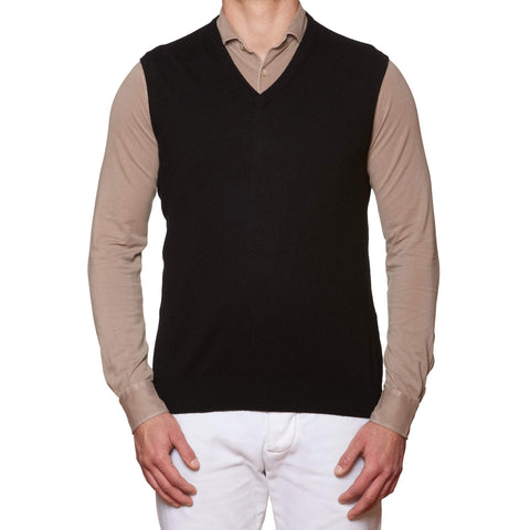 FEDELI Black Cashmere V-Neck Sleeveless Sweater NEW