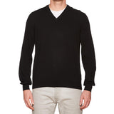 FEDELI Black Cashmere V-Neck Sweater NEW