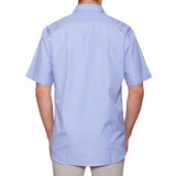 FEDELI Solid Blue End-on-End Cotton Short Sleeve Dress Shirt EU 43 NEW US 17