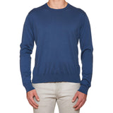 FEDELI Blue Supima Cotton Lightweight Crewneck Sweater NEW