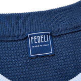 FEDELI Blue Supima Dusty Cotton Knit Crewneck Sweater EU 54 NEW US XL