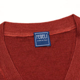 FEDELI Crimson Cashmere-Silk V-Neck Sweater EU 50 NEW US M