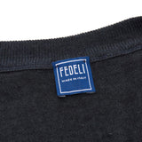 FEDELI Dark Gray Cashmere-Silk V-Neck Sweater EU 52 NEW US L