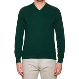FEDELI Green Cashmere V-Neck Sweater EU 52 NEW US L Slim Fit