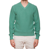 FEDELI Green Cotton Knit V-Neck Sweater EU 52 NEW US L