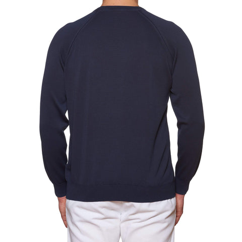 FEDELI Navy Blue Cotton Raglan Sleeve Crewneck Sweater 56 NEW US 2XL