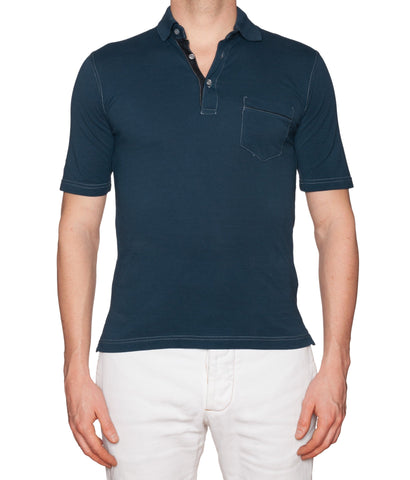 FEDELI Navy Blue Cotton Pique Frosted Polo Shirt EU 46 NEW US XS