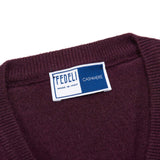 FEDELI Plum Cashmere V-Neck Sweater EU 52 NEW US L Slim Fit