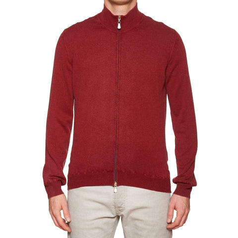 FEDELI Red Dusty System Wool Zip Cardigan Sweater EU 50 NEW US M