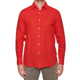 FEDELI Red Linen Long Sleeve Casual Shirt NEW