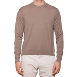 FEDELI Taupe Gray Supima Cotton Lightweight Crewneck Sweater EU 54 NEW US XL