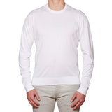 FEDELI White Supima Cotton Lightweight Crewneck Sweater EU 54 NEW US XL
