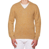 FEDELI Wool-Cashmere Thick Donegal Knit V-Neck Sweater EU 54 NEW US XL