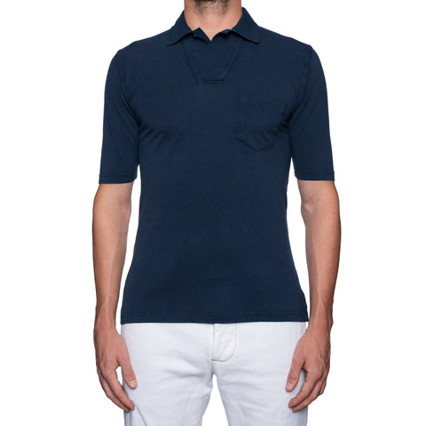 FEDELI 34 LAB Navy Blue Cotton Pique Frosted Polo Shirt EU 48 NEW US S