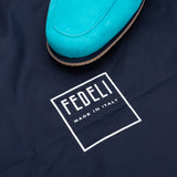 FEDELI "Capri" Turquoise Suede Penny Loafer Shoes with Vibram Sole NEW with Box