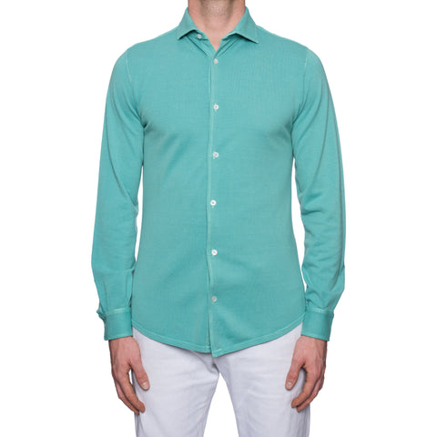 FEDELI "John" Mint Supima Cotton Pique Long Sleeve Polo Shirt 48 NEW US S