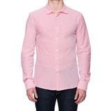 FEDELI "Kaos" Red Striped Cotton Oxford Pique Long Sleeve Polo Shirt 56 NEW 2XL