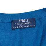 FEDELI "Millionaire" Blue 14 Micron Cashmere V-Neck Sweater 56 NEW 2XL