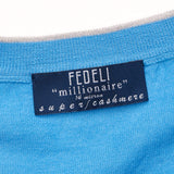 FEDELI "Millionaire" Blue 14 Micron Super Cashmere V-Neck Sweater 48 NEW US S