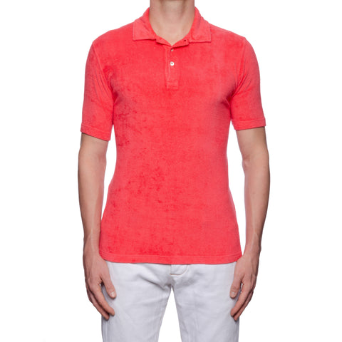FEDELI "Mondial" Solid Blood Orange Terry Cloth Short Sleeve Polo Shirt NEW