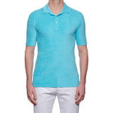 FEDELI "Mondial" Solid Light Blue Terry Cloth Short Sleeve Polo Shirt 52 NEW L