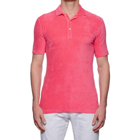 FEDELI "Mondial" Solid Pink Terry Cloth Short Sleeve Polo Shirt NEW