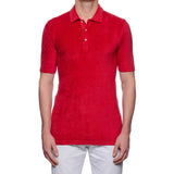 FEDELI "Mondial" Solid Red Terry Cloth Short Sleeve Polo Shirt NEW