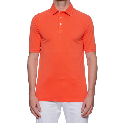 FEDELI Solid Coral Cotton Pique Frosted Short Sleeve Polo Shirt EU 54 NEW US XL