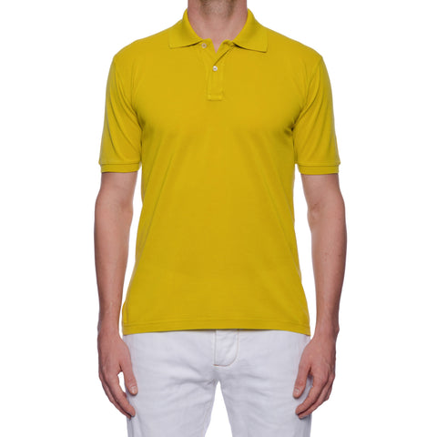 FEDELI 34 LAB "West" Mustard Cotton Pique Frosted Polo Shirt NEW