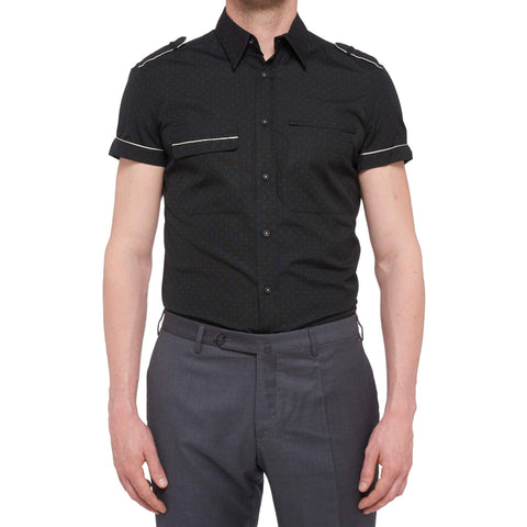 GILLES ROSIER Black Polka Dot Cotton Short Sleeve Slim Shirt US 15.75 NEW EU 40