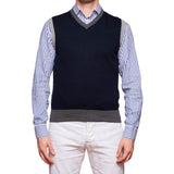 HACKETT LONDON Navy Blue-Gray Cotton V-Neck Sleeveless Sweater Vest NEW Size M