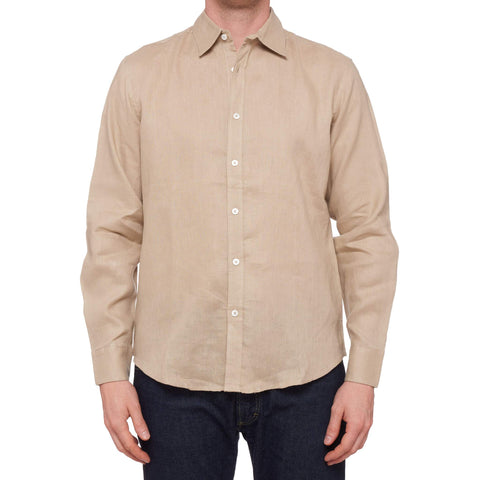 HILTON WEINER Solid Beige Pure Linen Slim Fit Summer Shirt 50 NEW M