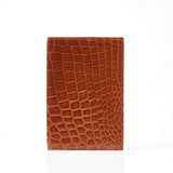 HUGHES HANDCRAFTED Brown Alligator Leather Passport Holder Cover NEW