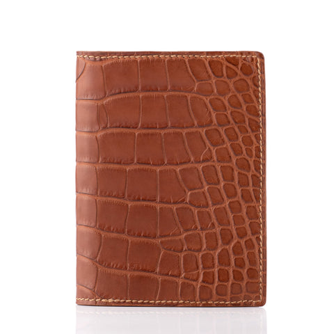 HUGHES HANDCRAFTED Brown Alligator Leather Billfold Card Holder Wallet NEW