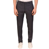INCOTEX (Slowear) Gray-Blue Patterned Wool-Linen Flat Front Dress Pants NEW Slim
