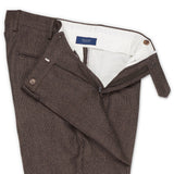 INCOTEX (Slowear) Brown Glen Plaid Wool-Cotton Flat Front Pants 50 NEW 34 Slim F