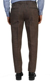 INCOTEX (Slowear) Brown Windowpane Wool-Cotton Flat Front Slim Pants 54 NEW 38