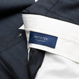 INCOTEX (Slowear) Dark Blue Herringbone Wool-Linen Flat Front Pants NEW Slim Fit