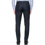 INCOTEX (Slowear) Dark Blue Herringbone Wool-Linen Flat Front Pants NEW Slim Fit