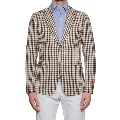 ISAIA Napoli "Cortina" Beige Plaid Wool-Linen-Silk Sport Coat Jacket 50 NEW 40