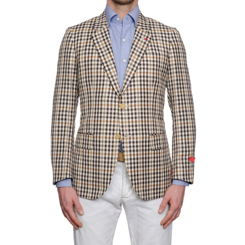 ISAIA Napoli "Enis" Beige Plaid Wool-Linen-Silk Sport Coat Jacket 50 NEW US 40