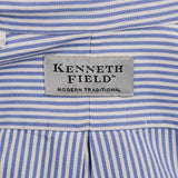KENNETH FIELD Made In USA Blue Striped Cotton Button-Down Dress Shirt US 15.5